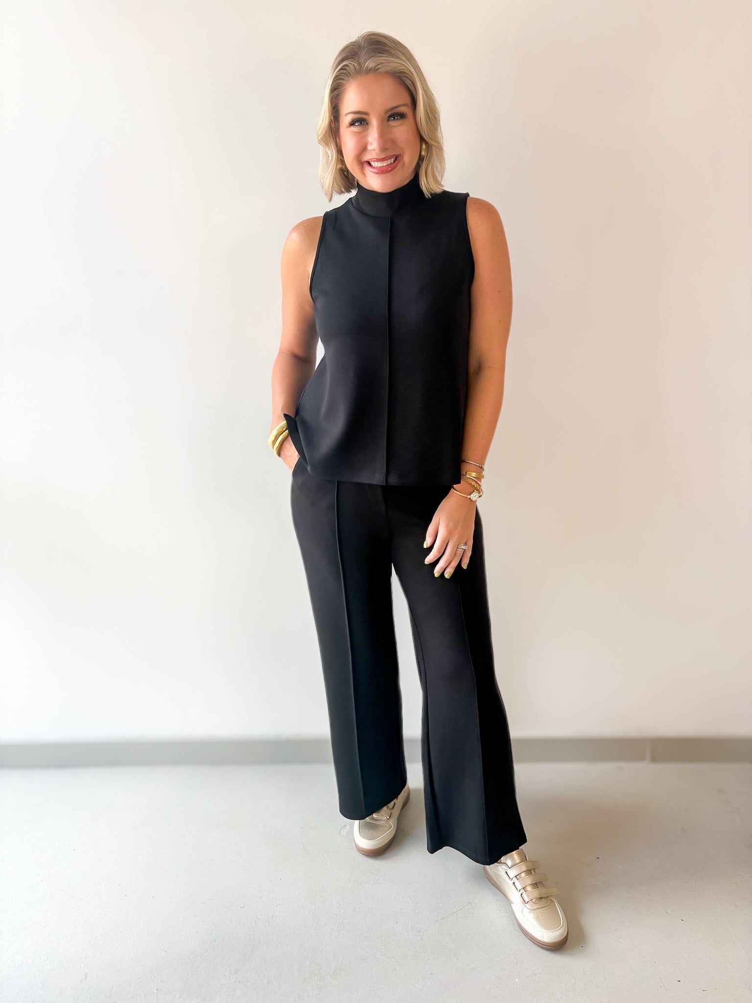 Buttery Soft Pintuck Top & Pant Set -Black