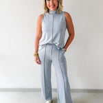 Buttery Soft Pintuck Top & Pant Set - Blue Grey