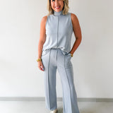 Buttery Soft Pintuck Top & Pant Set - Blue Grey