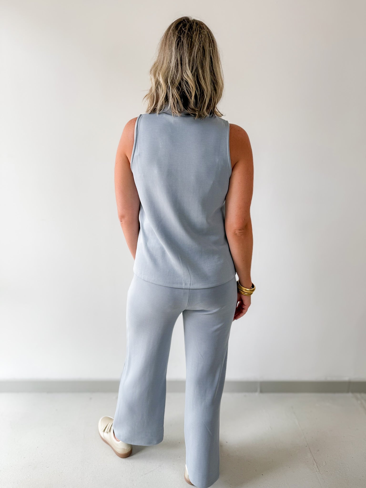 Buttery Soft Pintuck Top & Pant Set - Blue Grey
