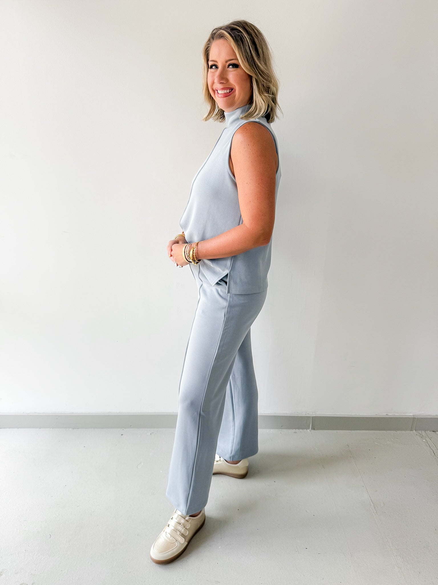 Buttery Soft Pintuck Top & Pant Set - Blue Grey