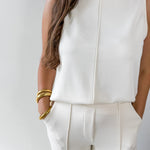 Buttery Soft Pintuck Top & Pant Set Ecru