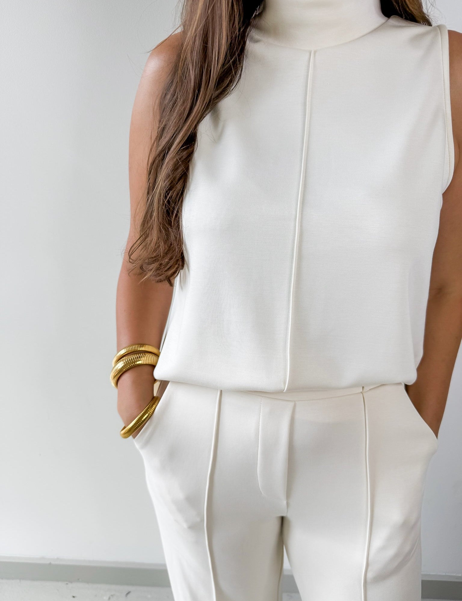 Buttery Soft Pintuck Top & Pant Set Ecru