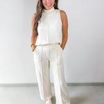 Buttery Soft Pintuck Top & Pant Set Ecru
