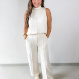 Buttery Soft Pintuck Top & Pant Set Ecru