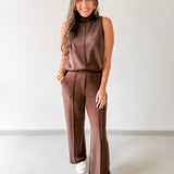 Buttery Soft Pintuck Top & Pant Set - Espresso