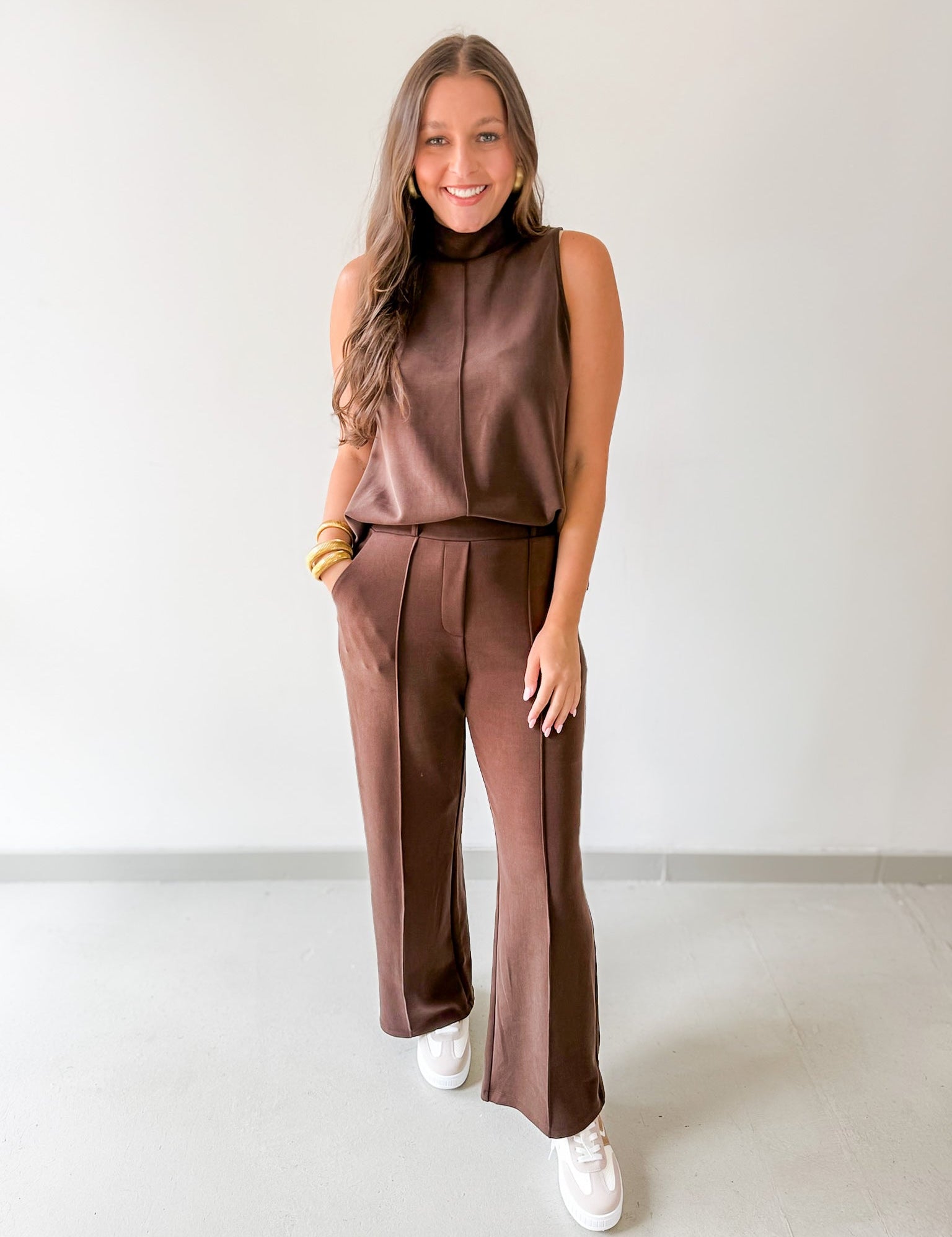 Buttery Soft Pintuck Top & Pant Set - Espresso