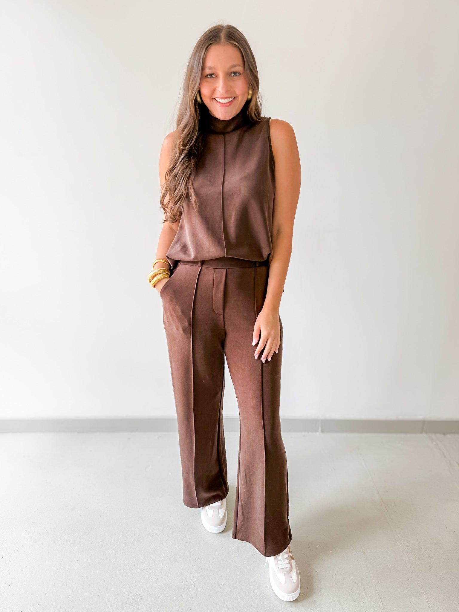 Buttery Soft Pintuck Top & Pant Set - Espresso