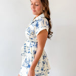 Button Down Belted Dress- Ivory/Navy