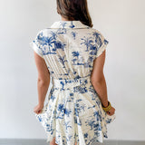 Button Down Belted Dress- Ivory/Navy