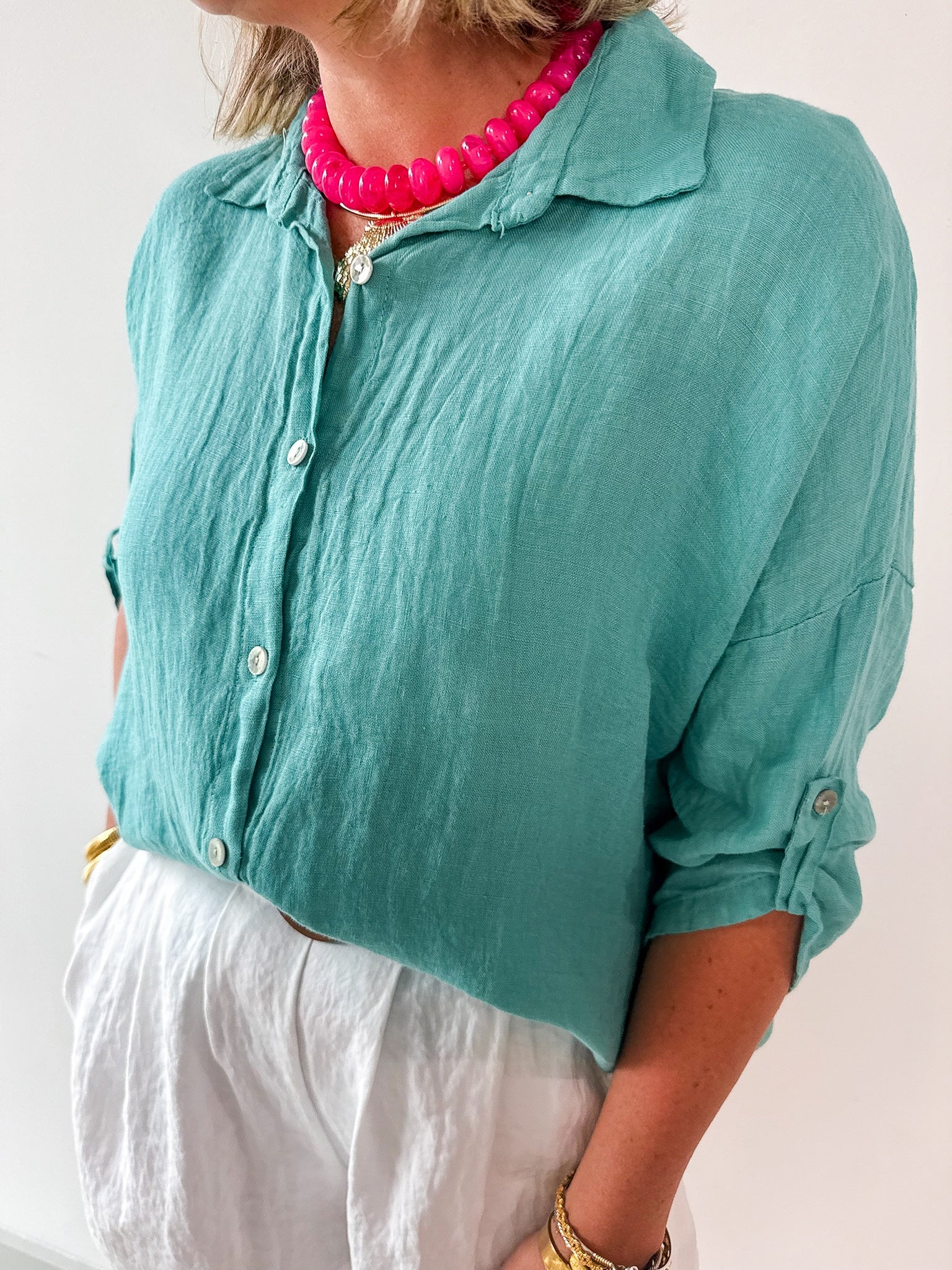 Button down Linen Top- Capri