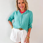 Button down Linen Top- Capri