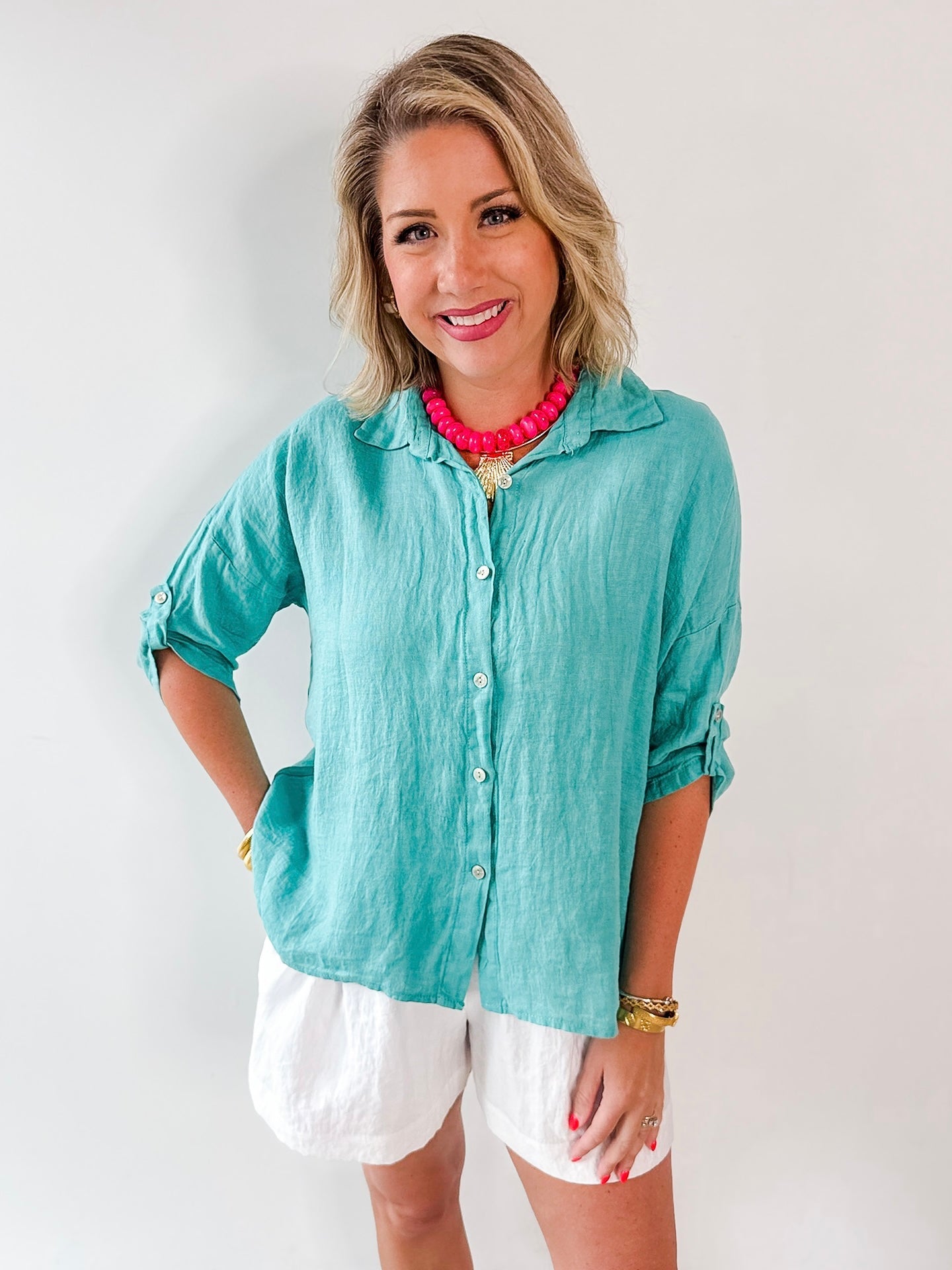 Button down Linen Top- Capri