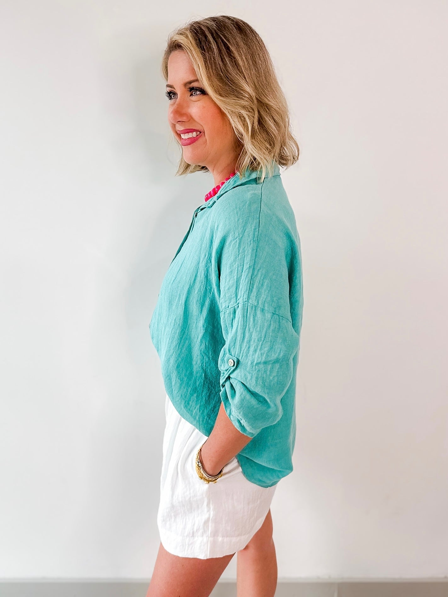 Button down Linen Top- Capri