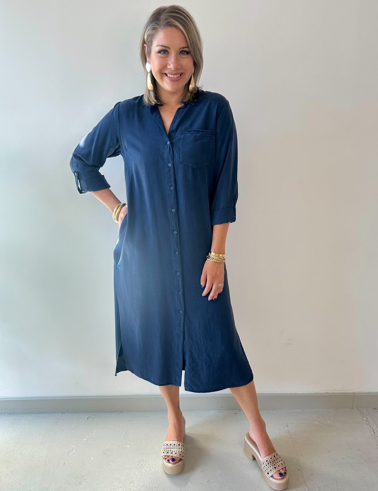 Button Down Navy Dress