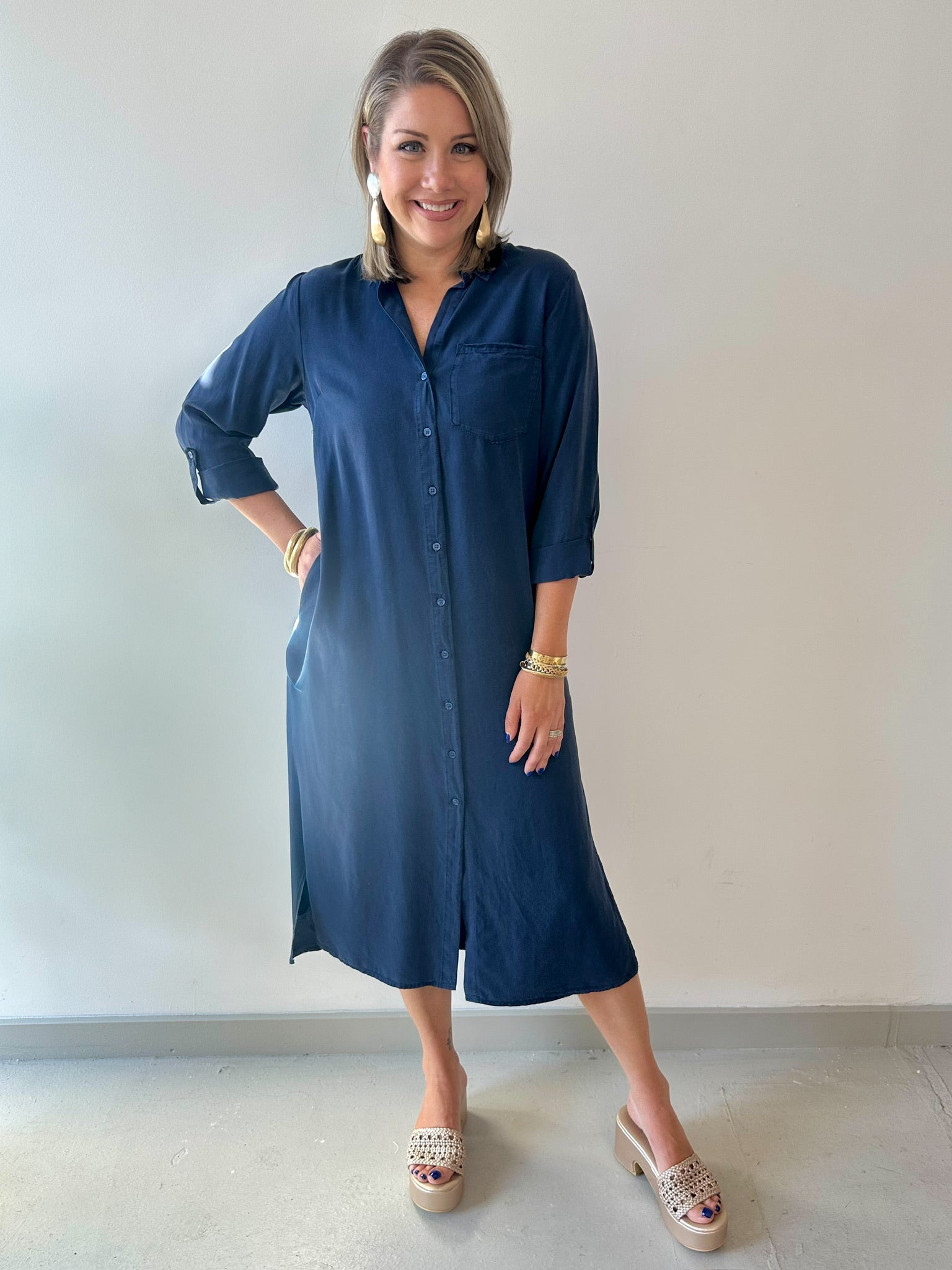 Button Down Navy Dress