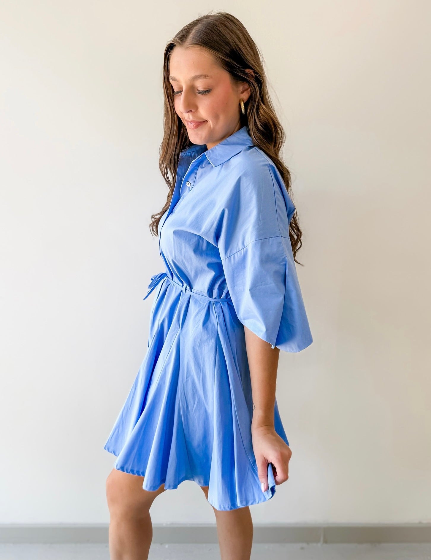 Button Down Pleated Mini Dress