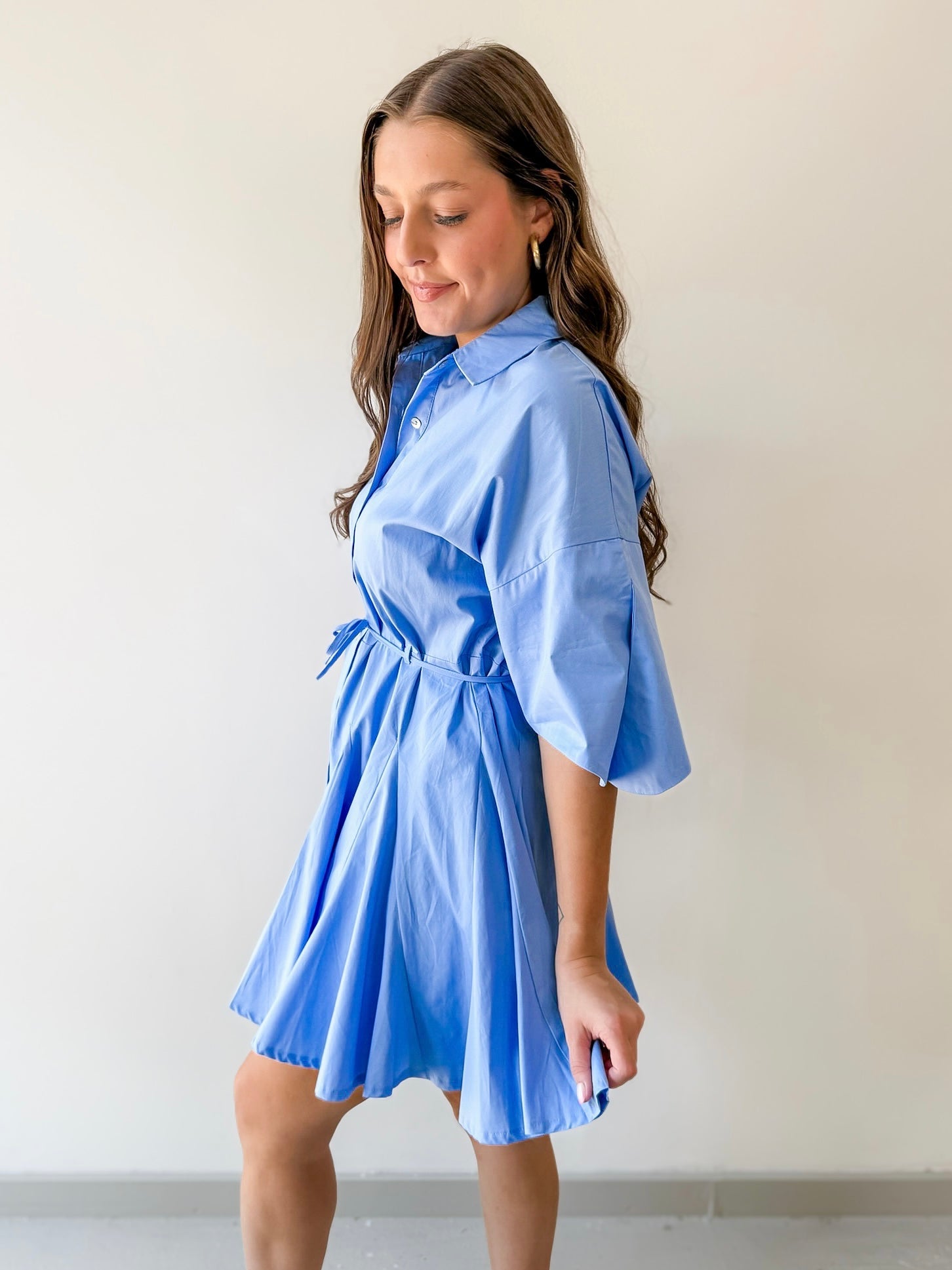 Button Down Pleated Mini Dress