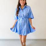 Button Down Pleated Mini Dress