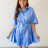 Button Down Pleated Mini Dress
