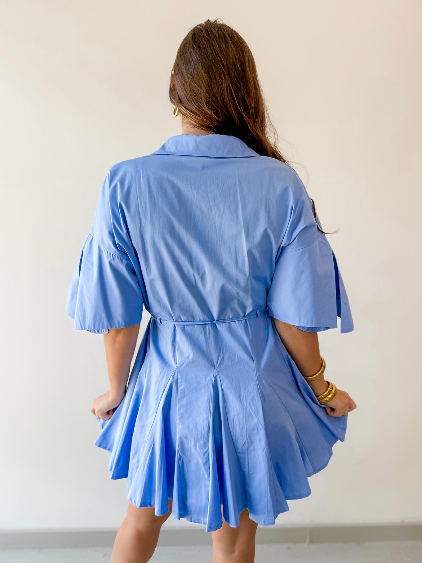 Button Down Pleated Mini Dress