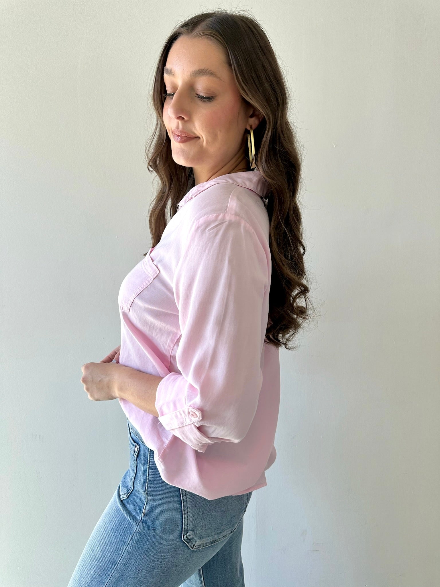 Button Down Tab Sleeve Top