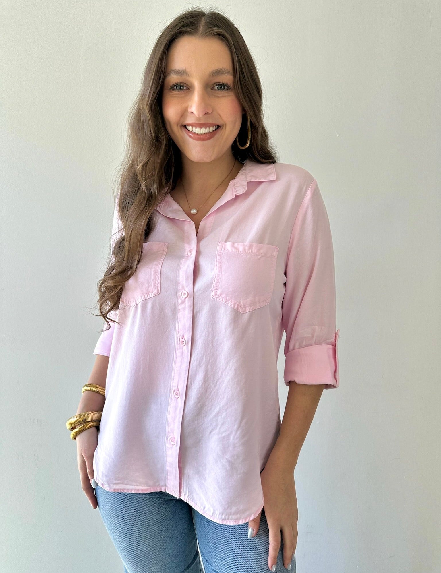 Button Down Tab Sleeve Top