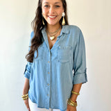 Button Down Tab Sleeve Top