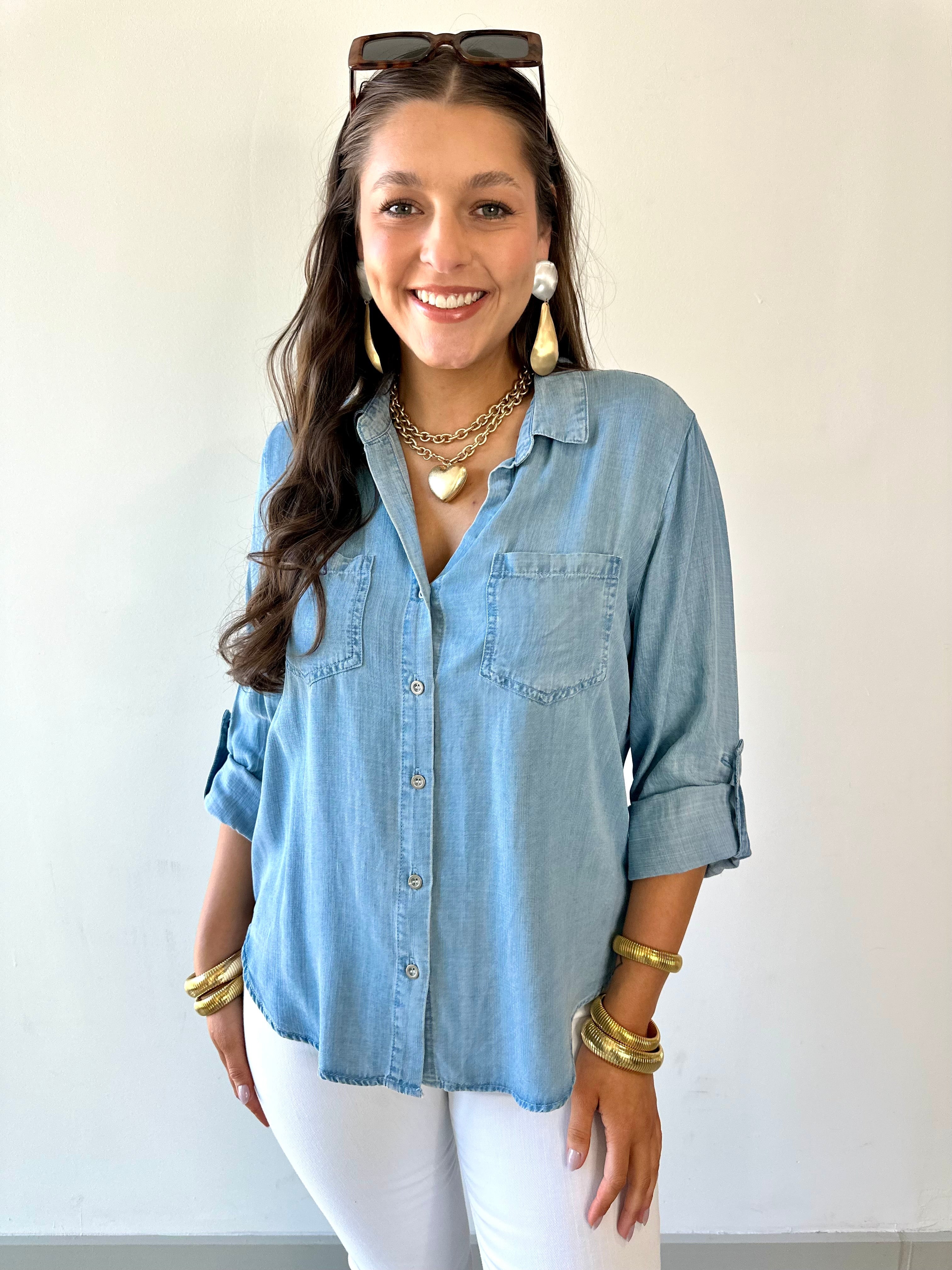 Button Down Tab Sleeve Top