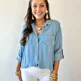 Button Down Tab Sleeve Top