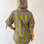 Button Down Tie Sleeve Dress- Olive
