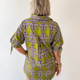 Button Down Tie Sleeve Dress- Olive