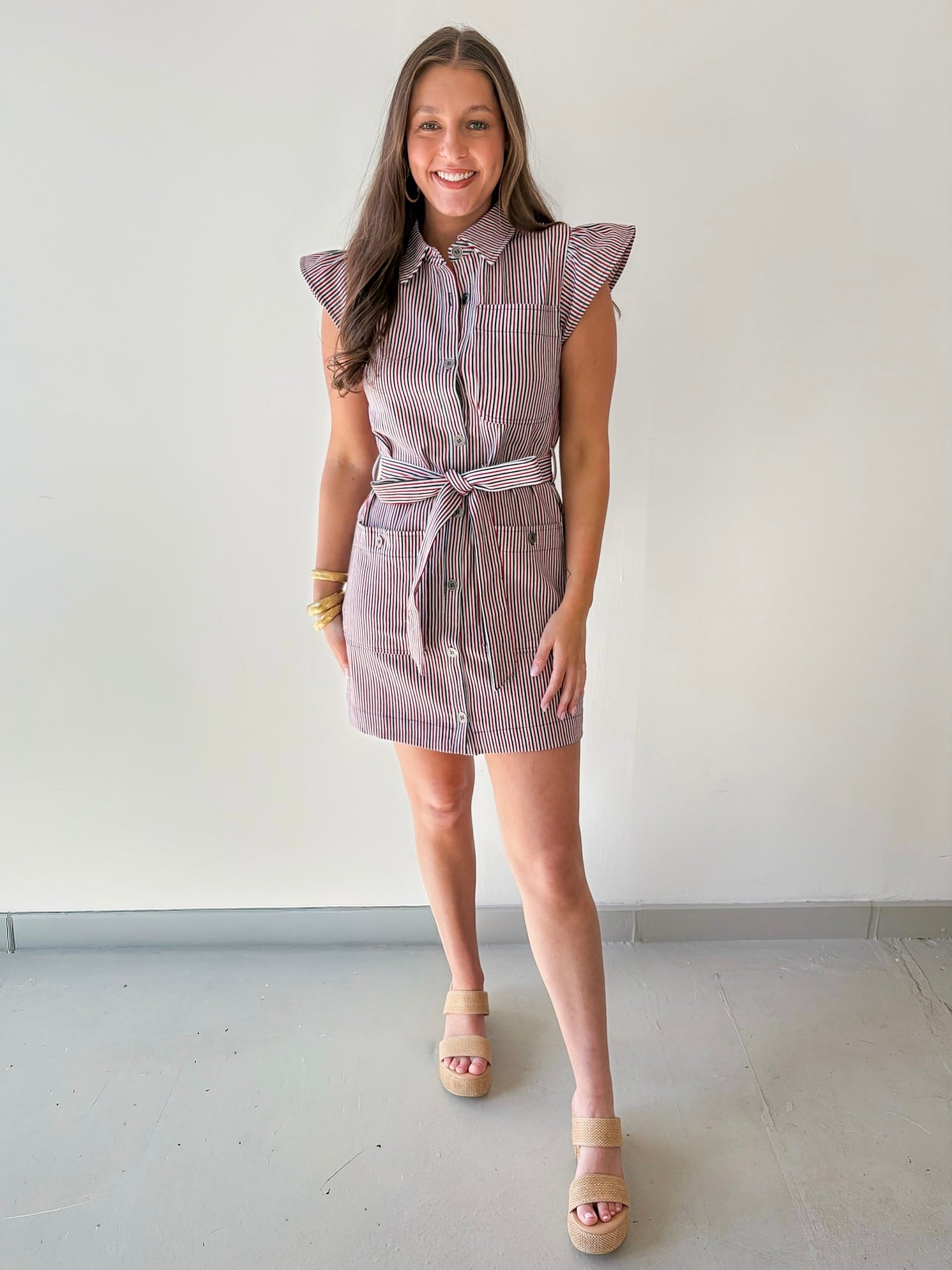 Button Dress with Accent Sash
