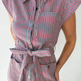 Button Dress with Accent Sash