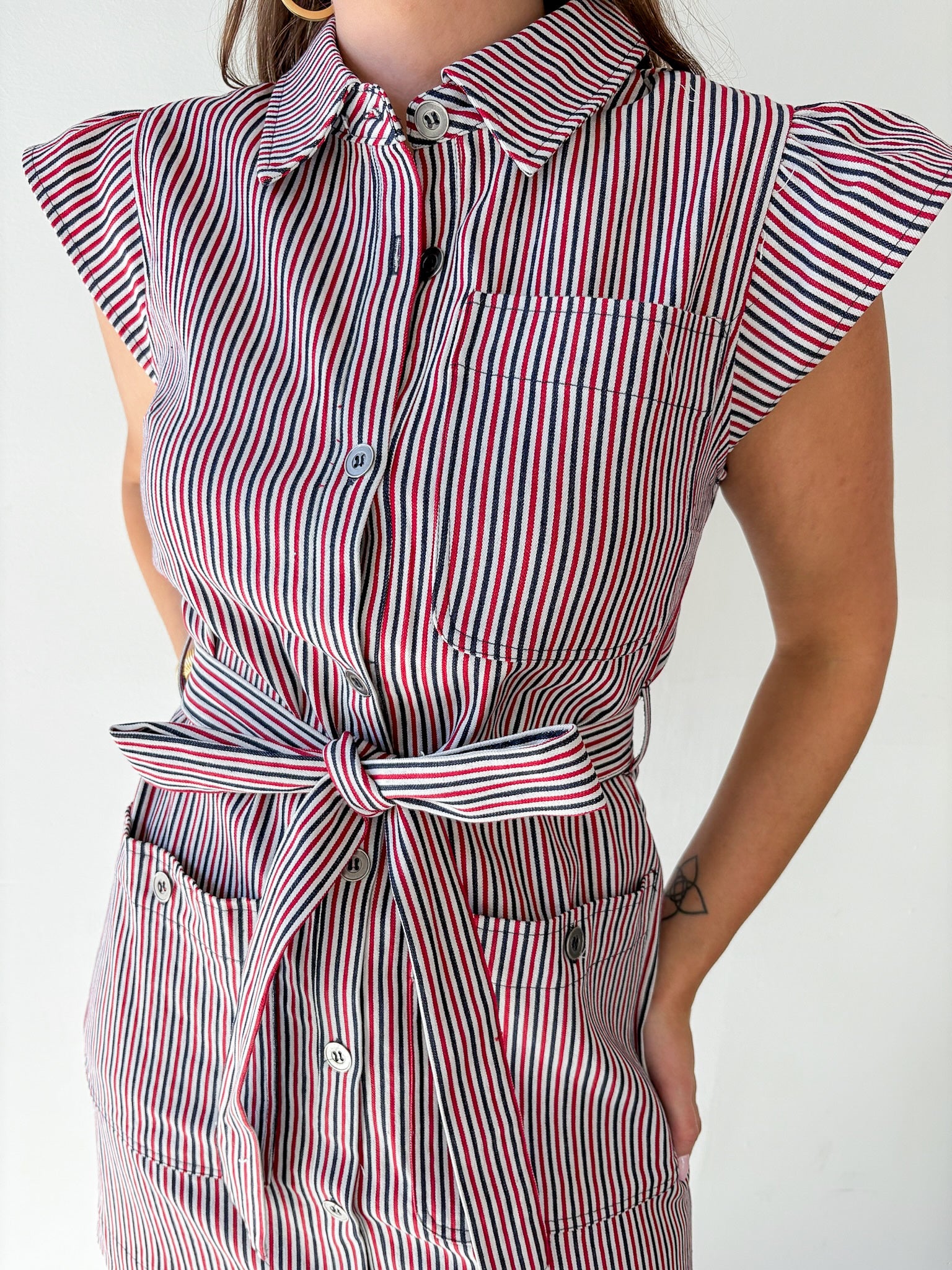 Button Dress with Accent Sash