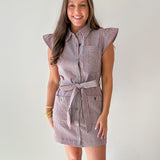 Button Dress with Accent Sash