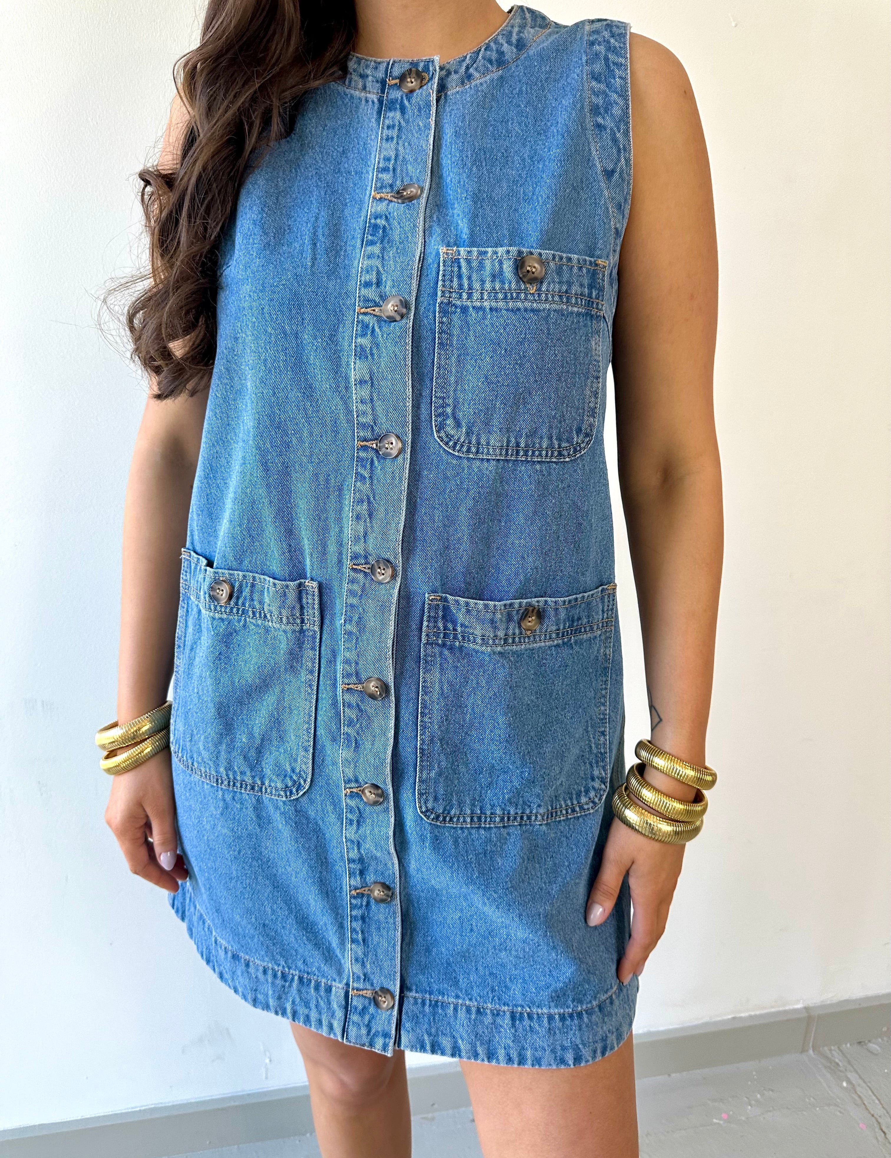 Button Front Denim Dress