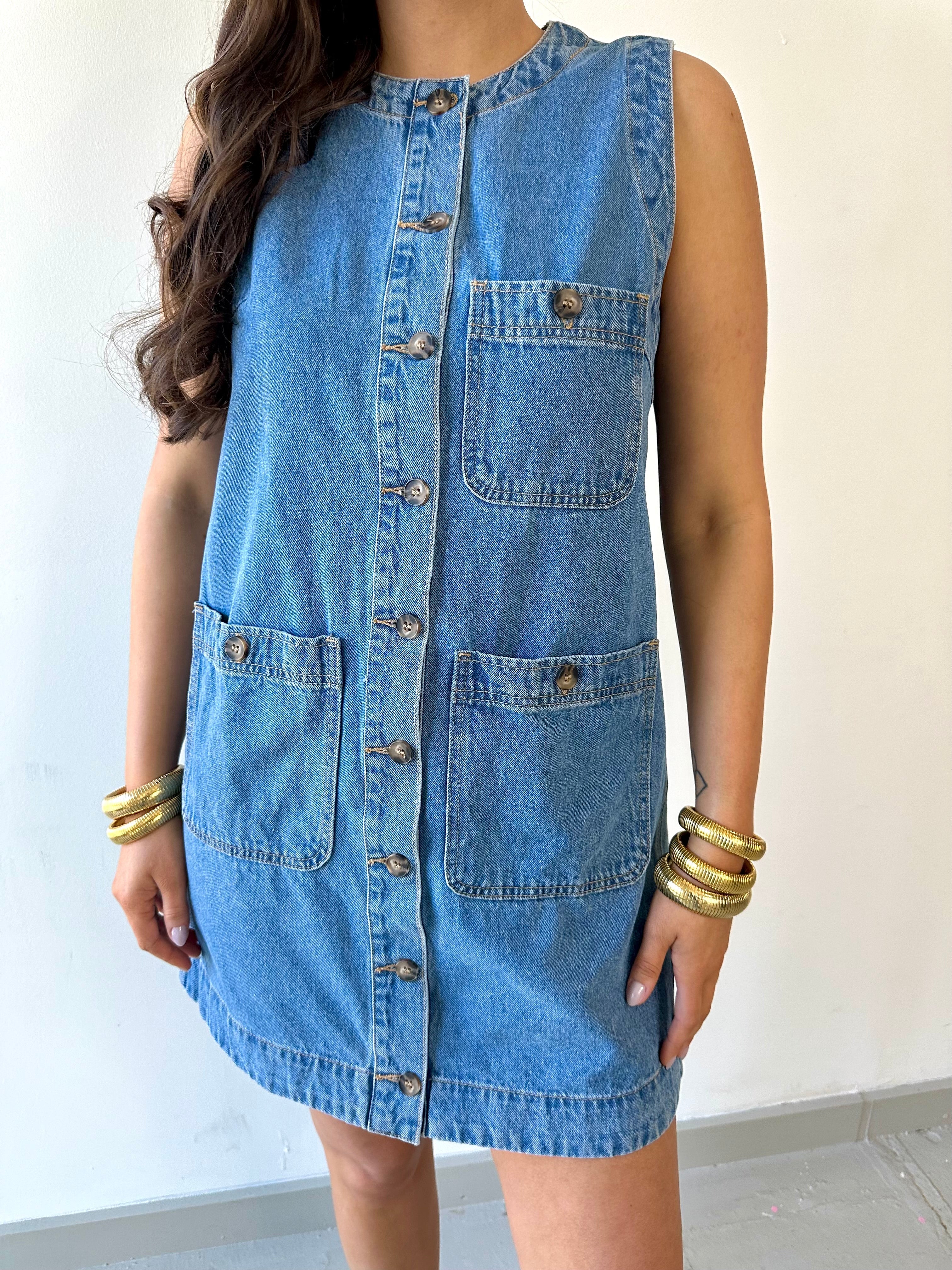 Button Front Denim Dress