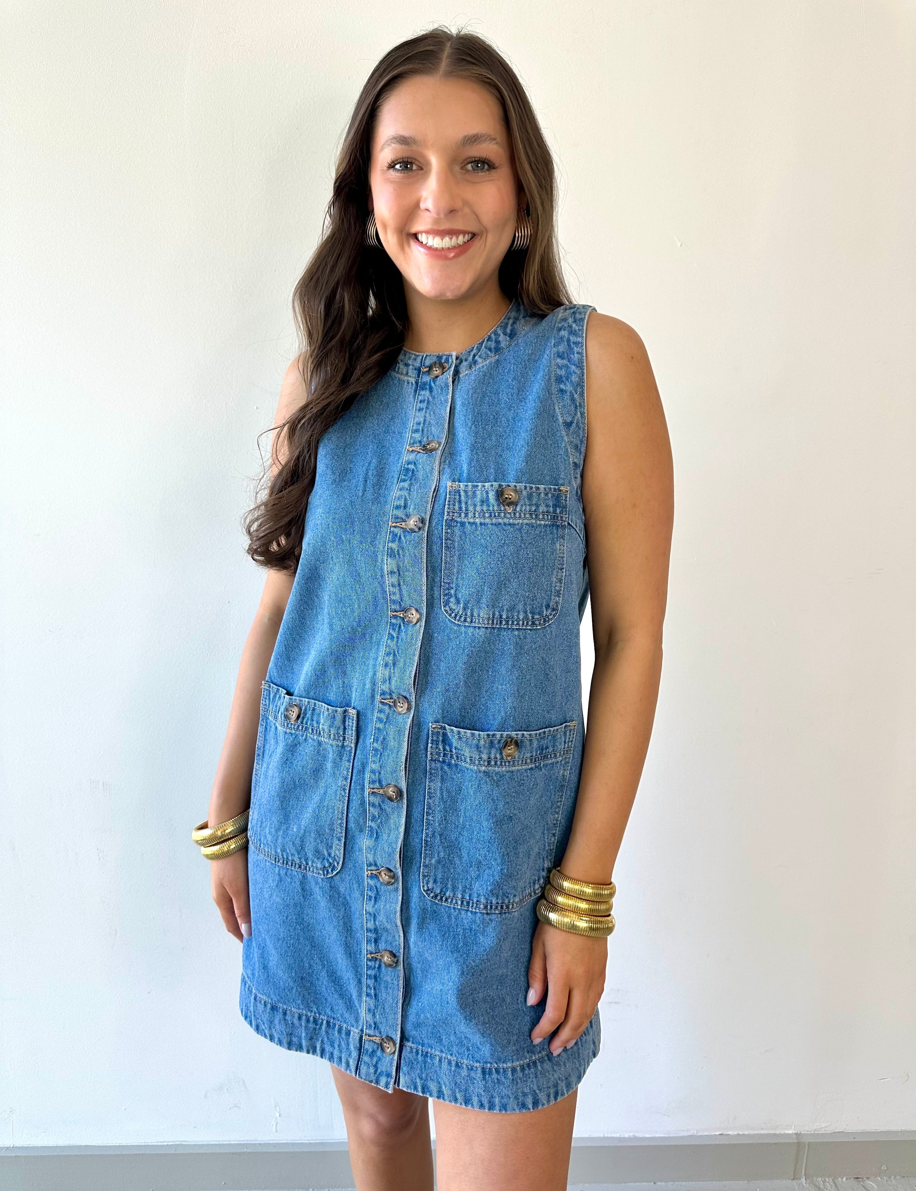 Button Front Denim Dress