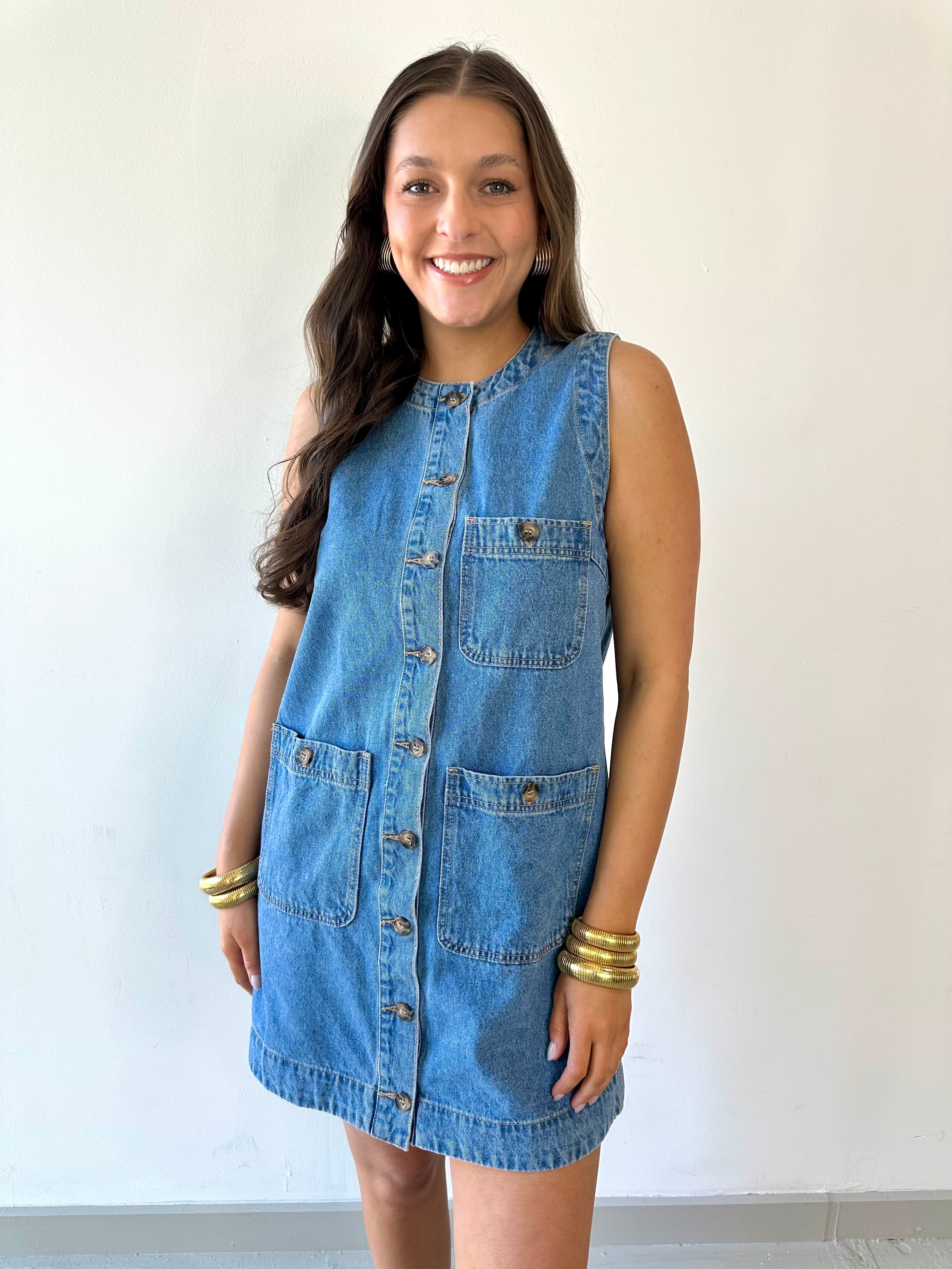 Button Front Denim Dress
