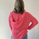 Cable Knit Hoodie Sweater Raspberry
