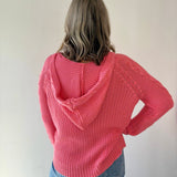 Cable Knit Hoodie Sweater Raspberry
