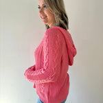 Cable Knit Hoodie Sweater Raspberry