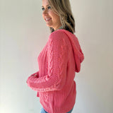 Cable Knit Hoodie Sweater Raspberry