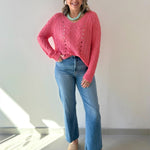 Cable Knit Hoodie Sweater Raspberry