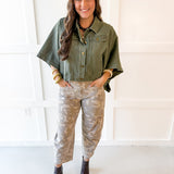 Camo Cropped Barrel Jean - Tan
