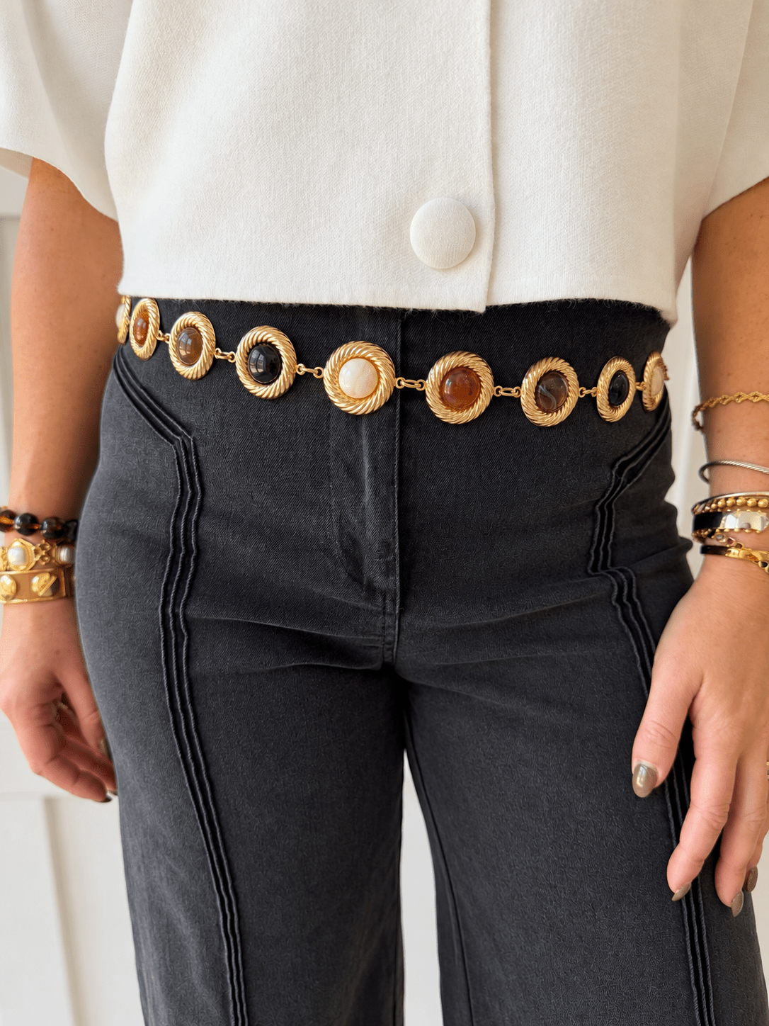 Candy Crystal Multicolor Gold Chain Belt