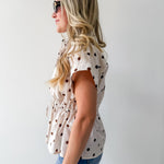 Cap Sleeve Polka Dot Top - Ecru
