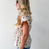 Cap Sleeve Polka Dot Top - Ecru