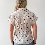 Cap Sleeve Polka Dot Top - Ecru